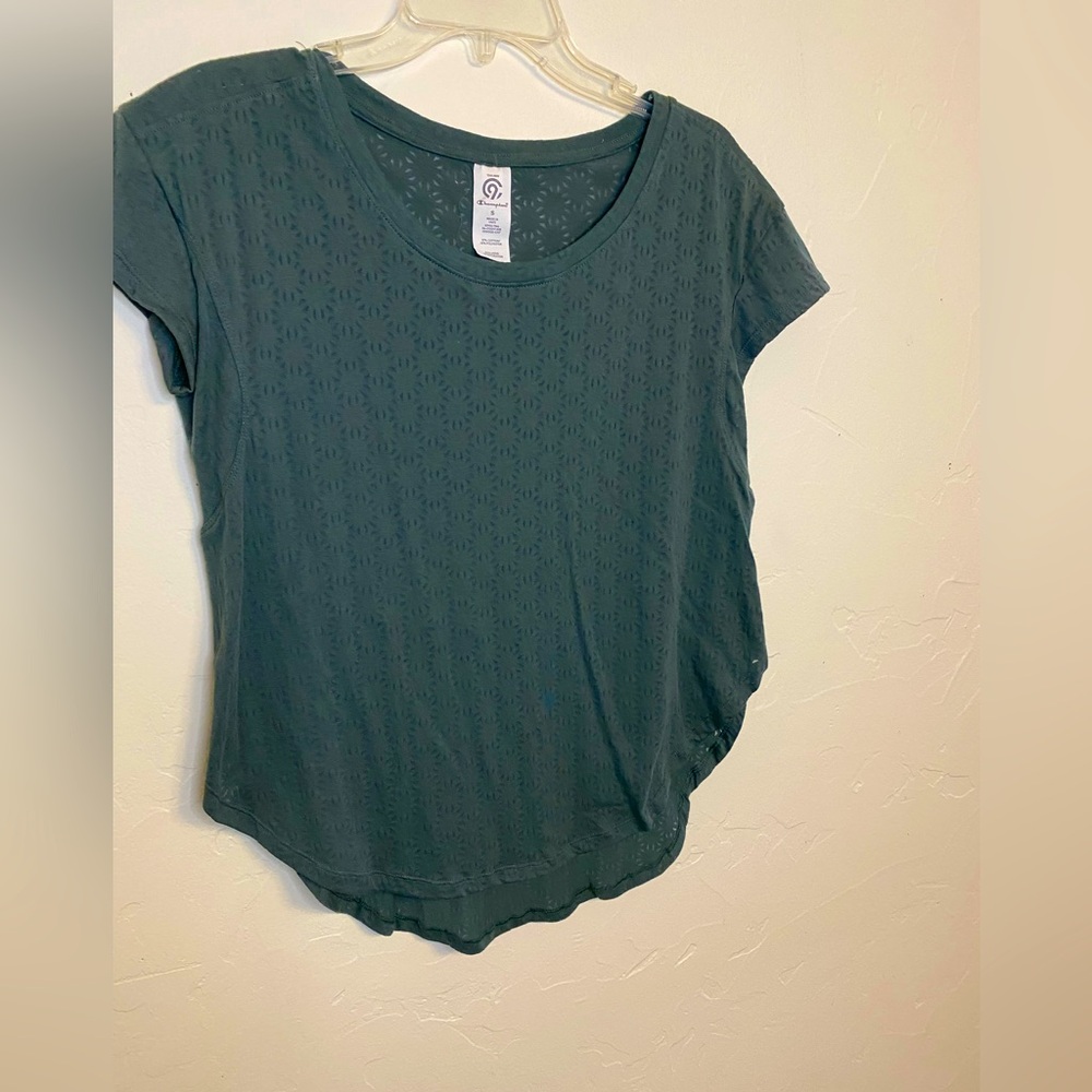 Champion sage green short sleeve mesh athletic top in small